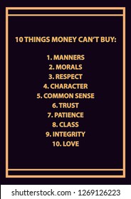 10 things money can't buy. Canvas art.