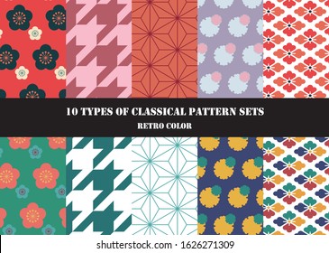10 traditional Japanese classical pattern sets (Retro color)
