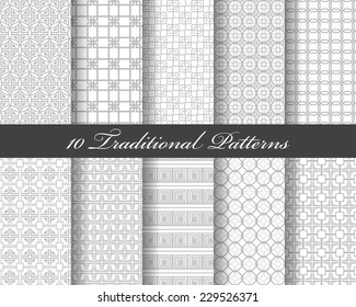 10 traditional seamless patterns, Endless texture can be used for wallpaper, pattern fills, web page background,surface textures.