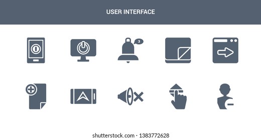 10 user interface vector icons such as minus, move, mute, navigation, new file contains next page, note, notification, off, on. user interface icons