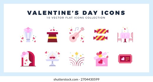 10 Valentine's Day Flat icon pack. vector illustration.