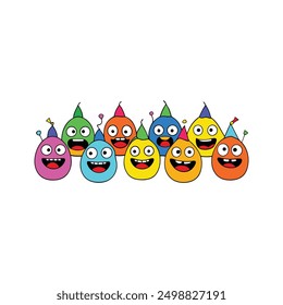 10 various colorful funny events emoji set