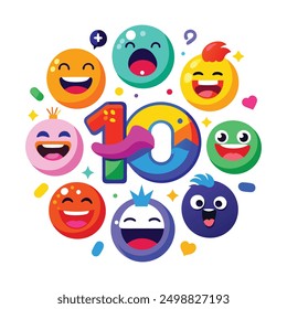 10 various colorful funny events emoji set