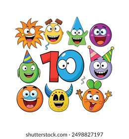 10 various colorful funny events emoji set