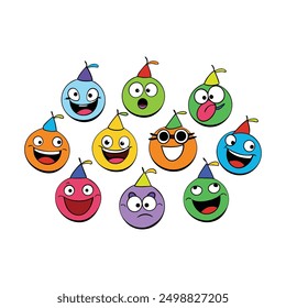 10 various colorful funny events emoji set