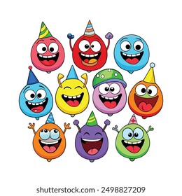 10 various colorful funny events emoji set