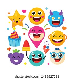 10 various colorful funny events emoji set