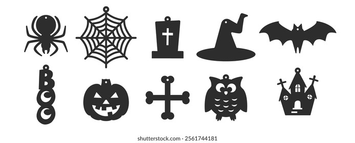 10 vector Halloween designs of earrings, pendant or keychain. Jewelry silhouette cut template. Laser cutting with leather, wood or metal