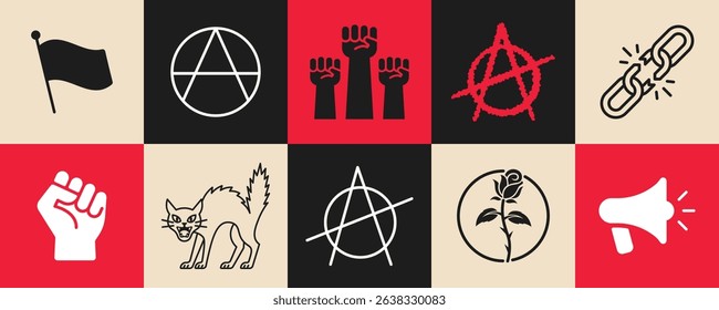 10 Vector Icons Set - Anarchism Symbols - Political Ideology Icon Series	