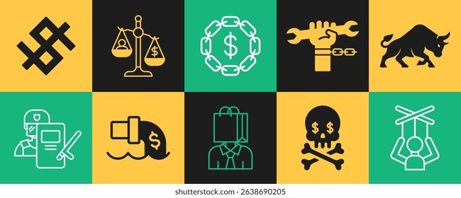 10 Vector Icons Set - Capitalism Symbols - Political Ideology Icon Series