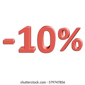 -10% Vector illustration with 3D effect Percentage rate icon on a white background Minus ten percent Discount Tag Special Offer Label  Sale Symbol