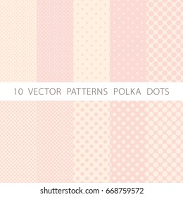 10 vector patterns seamless Pink and White Polka Dots art