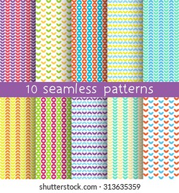 10 vector seamless patterns. Textures for wallpaper, fills, web page background. Set of geometric ornaments.