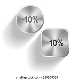 -10%. Vector set steel buttons