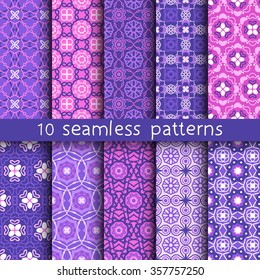 10 vintage patterns for universal background. Endless texture can be used for wallpaper, pattern fill, web page background. Vector illustration for web design.