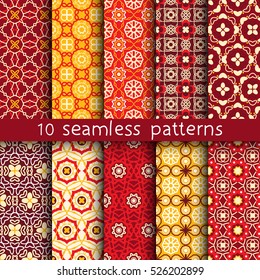 10 Vintage Patterns For Universal Background. Endless Texture Can Be Used For Wallpaper, Pattern Fill, Web Page Background. Vector Illustration For Web Design.