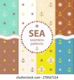 10 Wave different seamless patterns Vector illustration for abstract aqua design. Endless texture can be used for fills, web page background, surface. Set of blue wallpaper with curves.