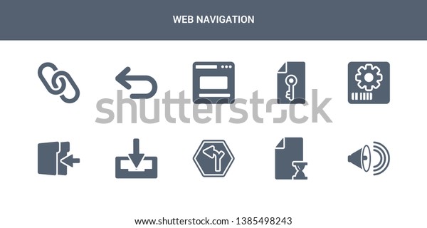 10 web navigation\
vector icons such as high volume, history, horizontal alignment,\
inbox, insert contains items, key, layout, left arrow, link. web\
navigation icons