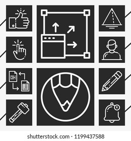 10 web  outline style icons about notification, touch, like, user, pencil, hammer, exchange, maximize
