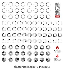 10 White And Grey Loading Icons Animation Frames On White Background. RGB EPS 10 Vector Elements Set