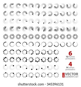 10 white and grey loading icons animation frames on white background. RGB EPS 10 vector elements set