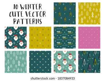 10 Winter vector doodle Christmas illustrations. Ideal for wrapping paper, textile, fabric or apparel. 
