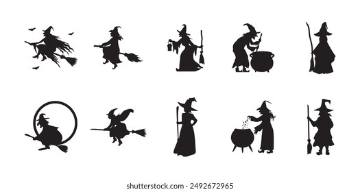 10 Set de Vector de silueta de bruja