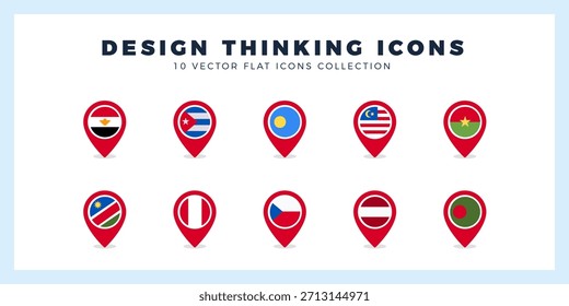 10 World Flags Pin. icons Pack. vector illustration.