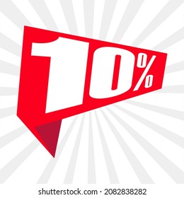 10% written on red polygonal banner. modern label in perspective. eps 10