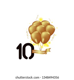 10 Year Anniversary Black Gold Balloon Vector Template Design Illustration