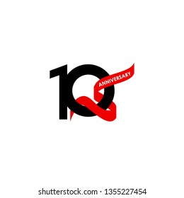 10 Year Anniversary Black Red Ribbon Vector Template Design Illustration