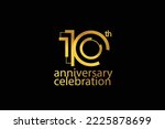 10 year anniversary celebration abstract style logotype. anniversary with gold color isolated on black background, vector design for celebration vector