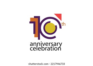 10 year anniversary celebration abstract style logotype. anniversary with purple, yellow, orange color isolated on white background, vector design for celebration, invitation, greeting card - Vector