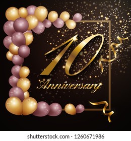 10 year anniversary celebration background banner design with luxury decoration. Vector illustration