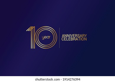 10 year anniversary celebration Gold Line. logotype isolated on Blue background for celebration, invitation card, and greeting card-Vector