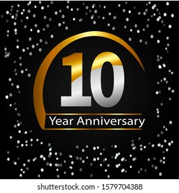 10 year anniversary celebration. Anniversary logo with ring, vector design for celebration, invitation card, and greeting card