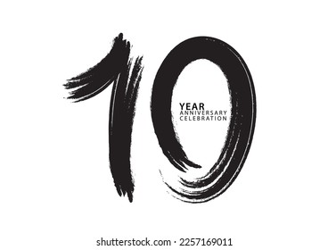 10 year anniversary celebration logotype black paintbrush vector, 10 number design, 10th Birthday invitation, anniversary template, logo number design vector, calligraphy font, typography logo