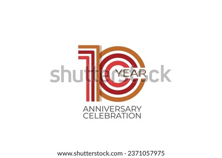 10 year anniversary. celebration with retro style in 3 colors, red, pink and brown on white background for invitation card, poster, internet, design, poster, greeting cards, event - vector
