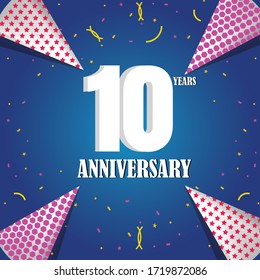 10 años de celebración, diseño vectorial para celebraciones, tarjetas de invitación y tarjetas de felicitación
