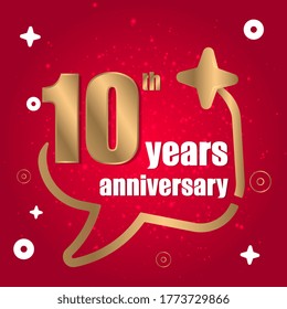 Celebración del 10 aniversario, diseño vectorial para celebraciones, tarjetas de invitación y tarjetas de felicitación