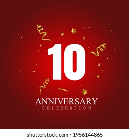 Celebración del 10 aniversario, diseño vectorial para celebraciones, tarjetas de invitación y tarjetas de felicitación
