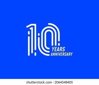 10 year anniversary logo design. Simple line number for celebration. Minimalist digital stripe