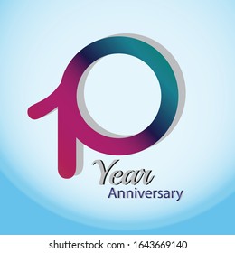 10 year anniversary logotype with simple ribbon isolated on blue background for celebration event