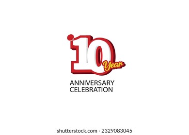 10 year anniversary, minimalist logo, jubilee, greeting card. Birthday invitation, sign. Red space vector illustration on white background - Vector