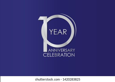 10 Year Anniversary Silver Color on Blue Background, For Invitation, banner, ads, greeting card - Vector