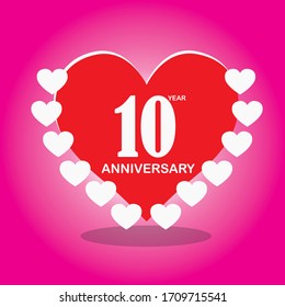 10 year anniversary, vector design with love for celebrations, invitation cards and greeting cards