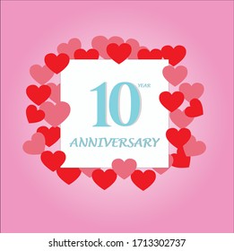 10 year anniversary, vector design with love for celebrations, invitation cards and greeting cards