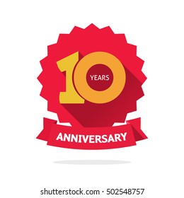 10 year anniversary vector label, ten years birthday sticker isolated on white background