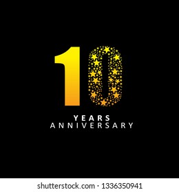 10 Year Anniversary Vector Template Design Illustration, Flat Design, gradient, with stars elements.