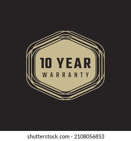 10 Year Anniversary Warranty Celebration With Golden Color For Celebration Event, Wedding, Greeting Card, And Invitation Isolated On Black Background